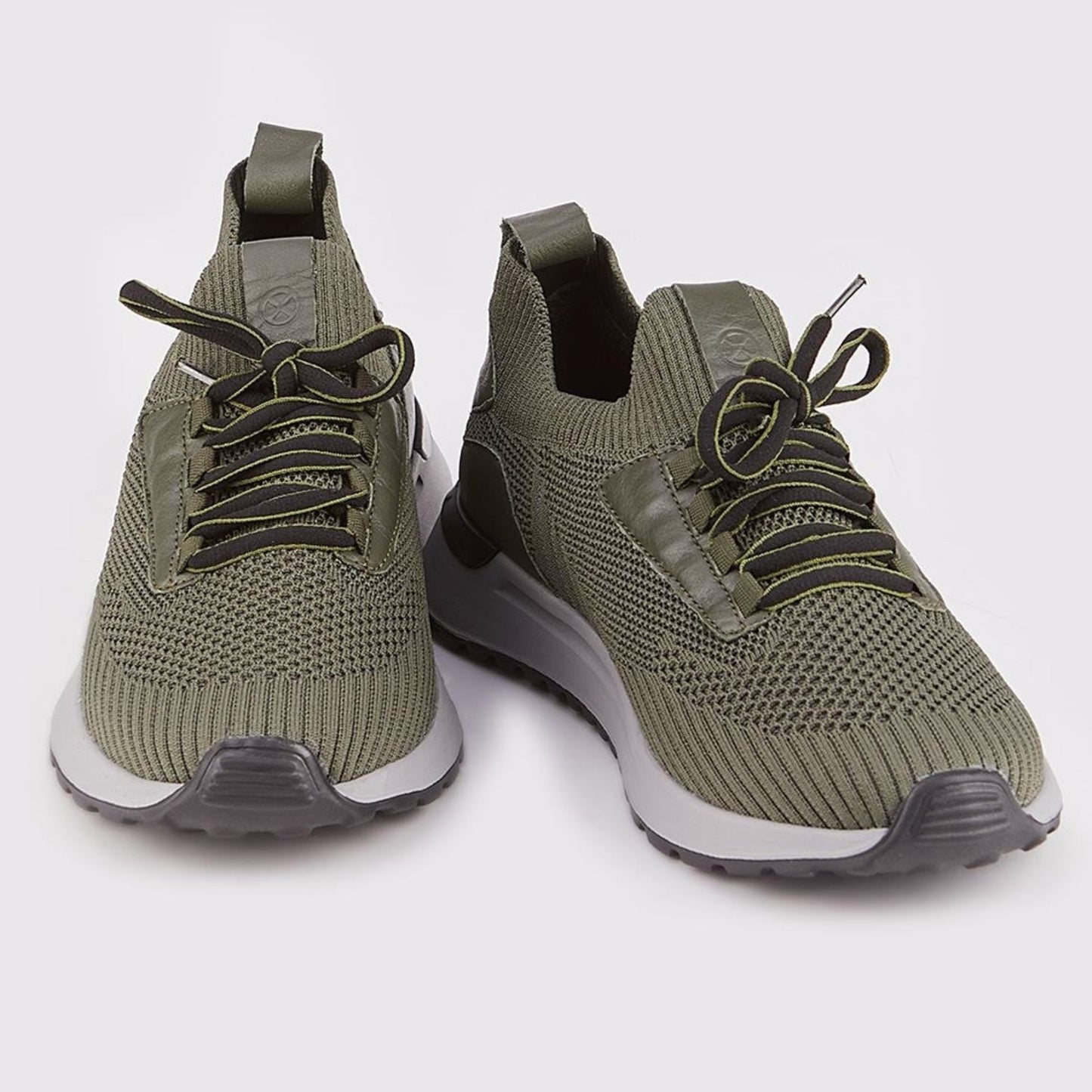 Madasat Khaki Lace Up Front Chunky Knit Sneakers - 865 |