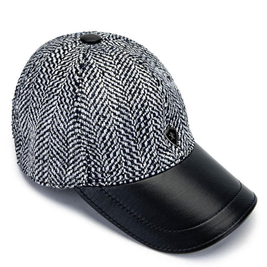 Madasat Navy Blue Men's Leather & Textile Black Baseball Cap - 918 |