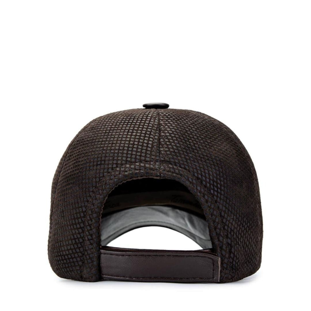 Madasat Brown Men's Leather & Textile Baseball Cap - 917 |
