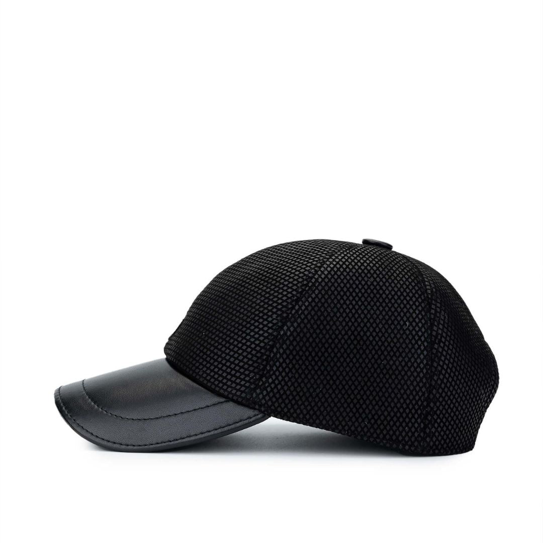 Madasat Black Men's Leather & Textile Baseball Cap - 917 |