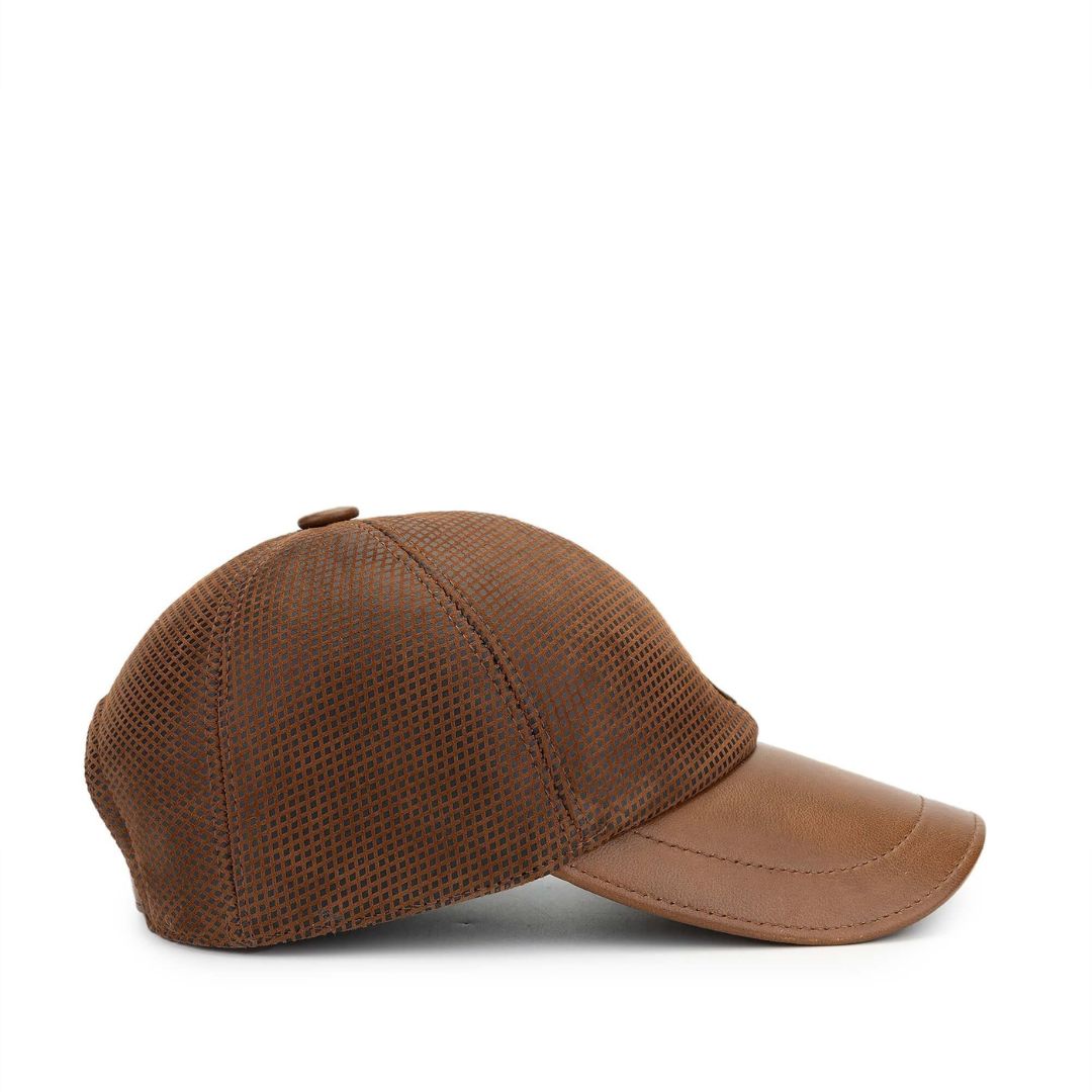 Madasat Tan Men's Leather & Textile Baseball Cap - 917 |