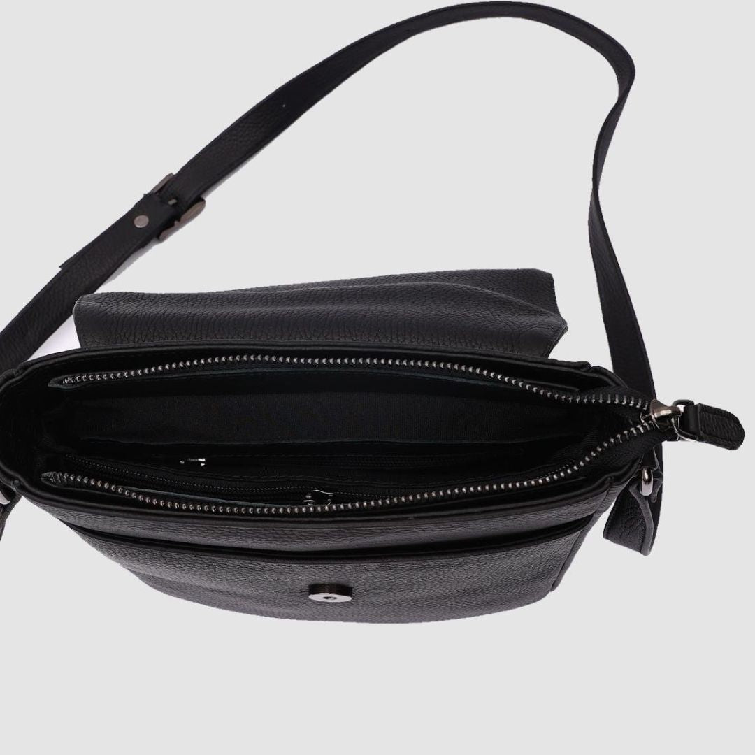 Madasat Men Black Genuine Leather Messenger Bag - 914 |