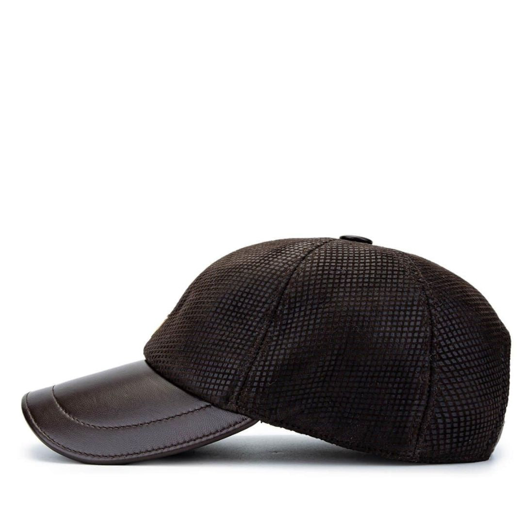 Madasat Brown Men's Leather & Textile Baseball Cap - 917 |