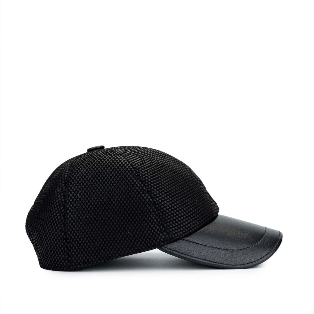 Madasat Black Men's Leather & Textile Baseball Cap - 917 |