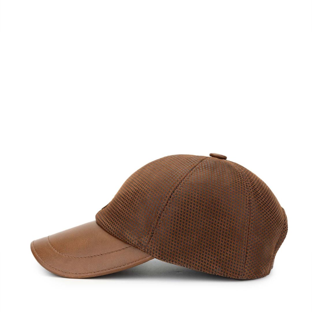 Madasat Tan Men's Leather & Textile Baseball Cap - 917 |