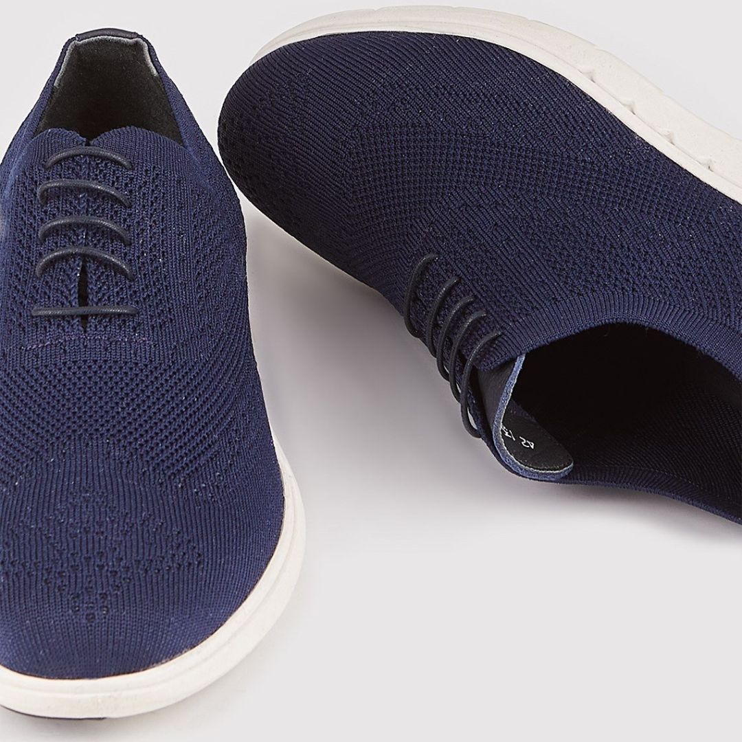 Madasat Navy Blue Knit Lace Up Casual Shoes - 878 |