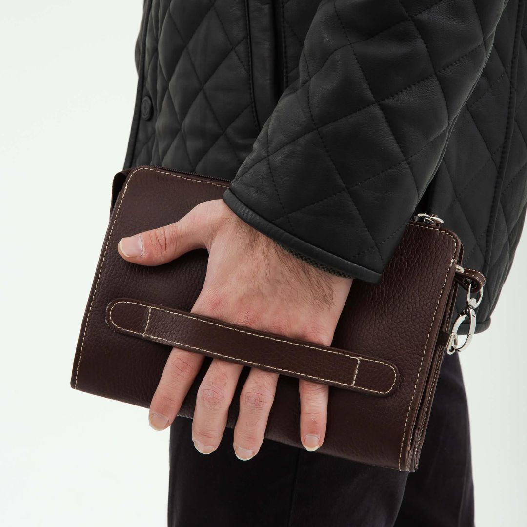 Madasat Brown Men's Genuine Leather Clutch Bag - 919 |
