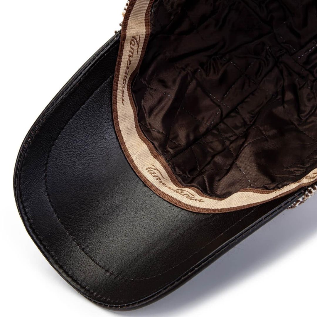 Madasat Beige Plaid Men's Leather & Textile Black Baseball Cap - 918 |