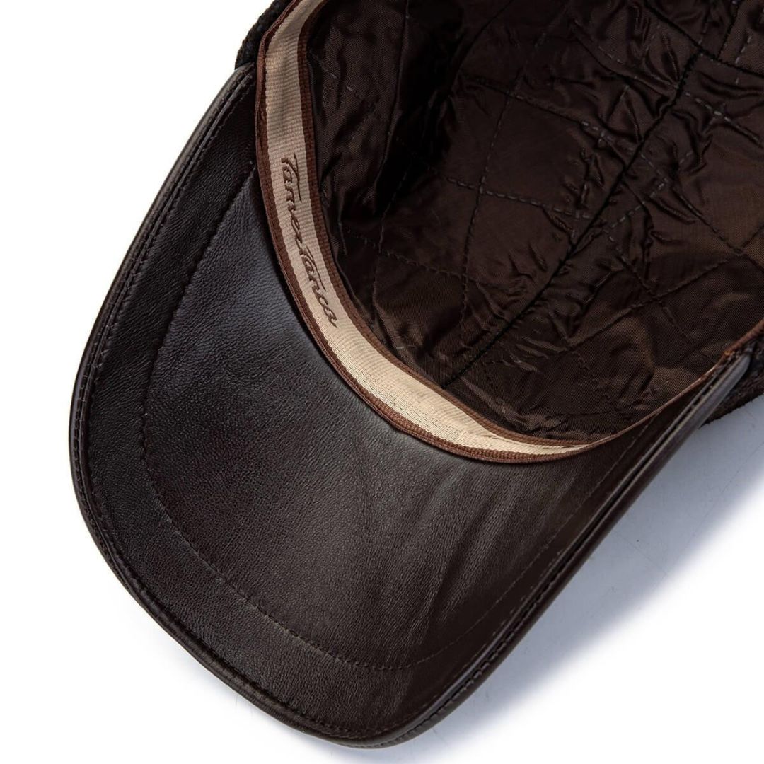 Madasat Brown Men's Leather & Textile Baseball Cap - 917 |