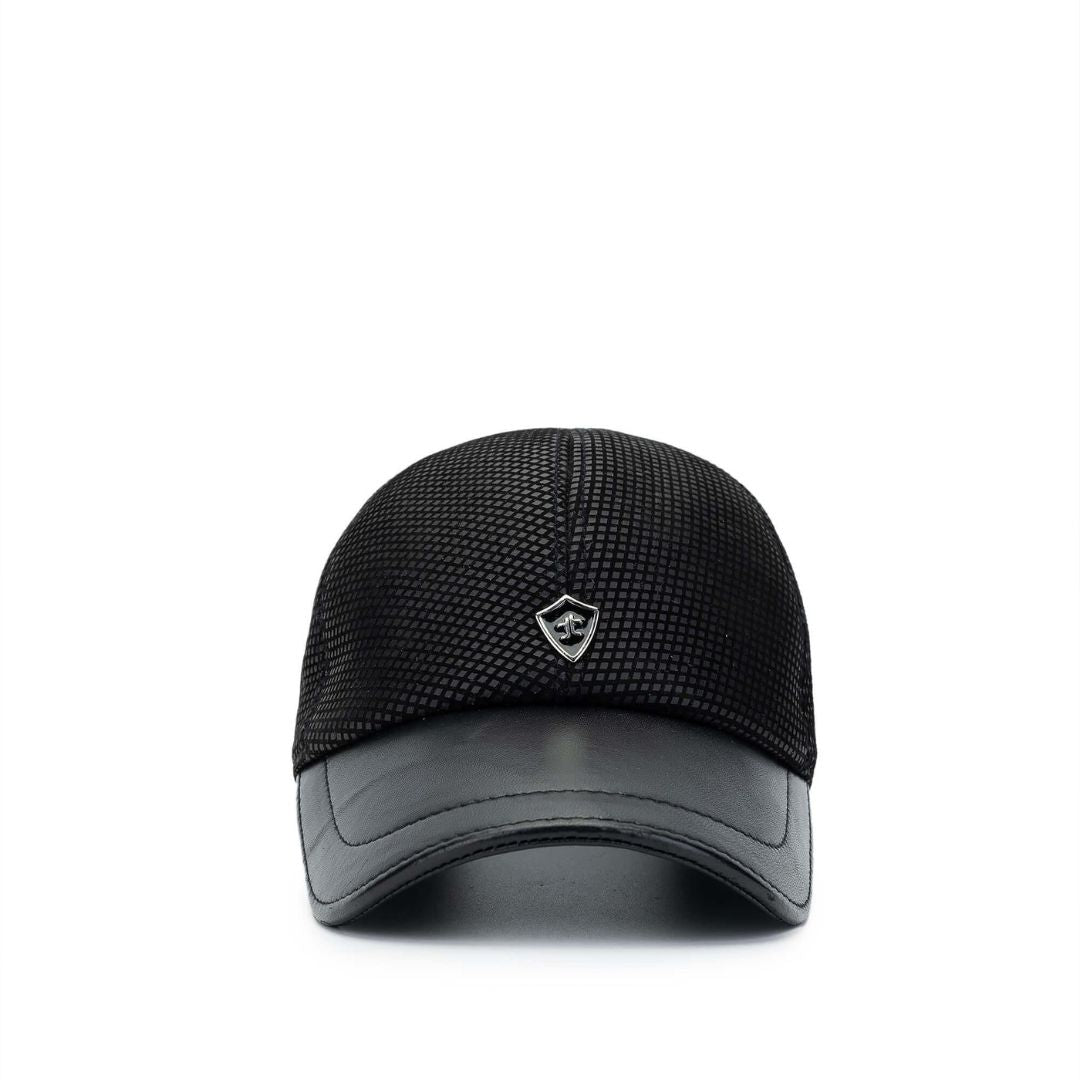 Madasat Black Men's Leather & Textile Baseball Cap - 917 |