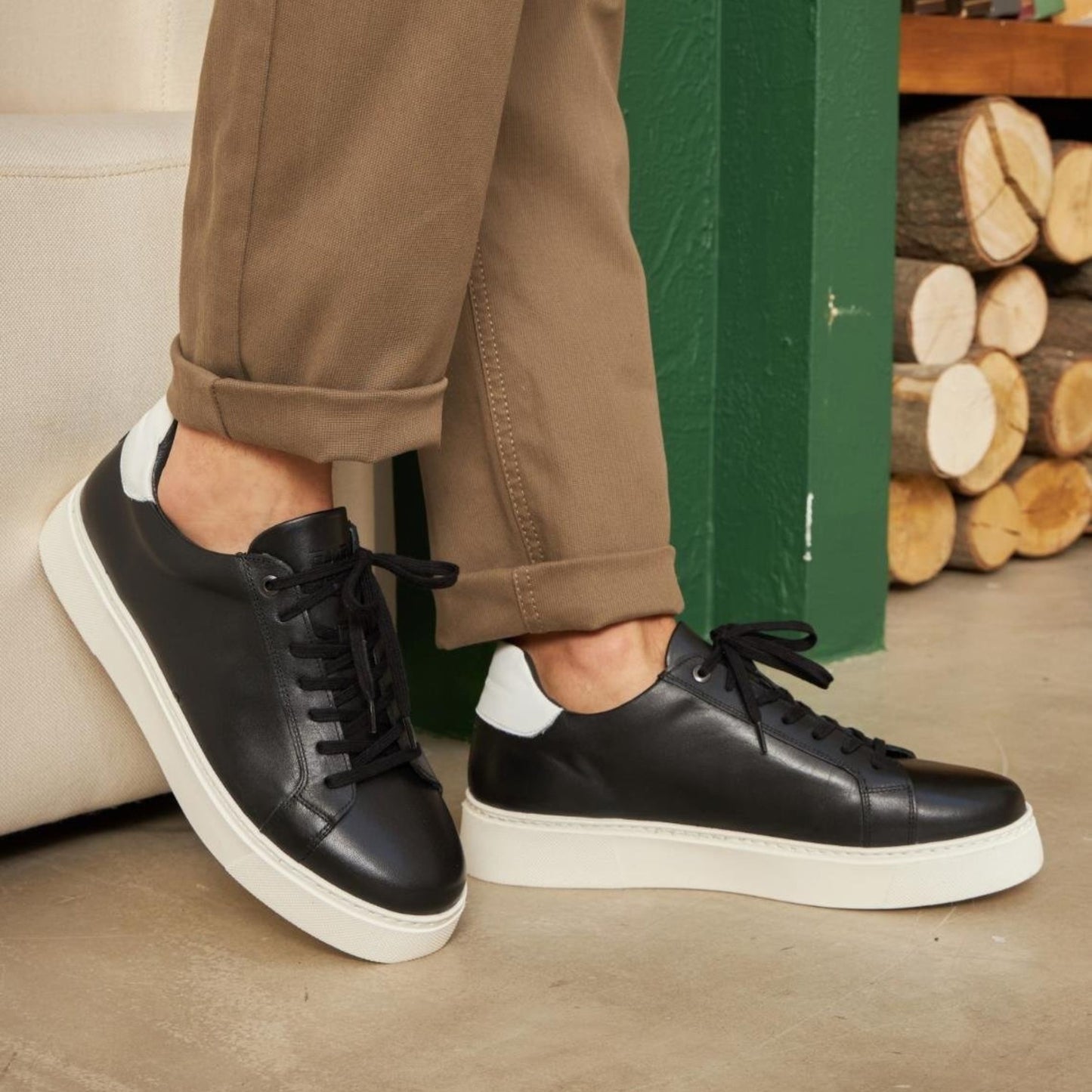 Madasat Black & White Leather Casual Shoes - 810 |