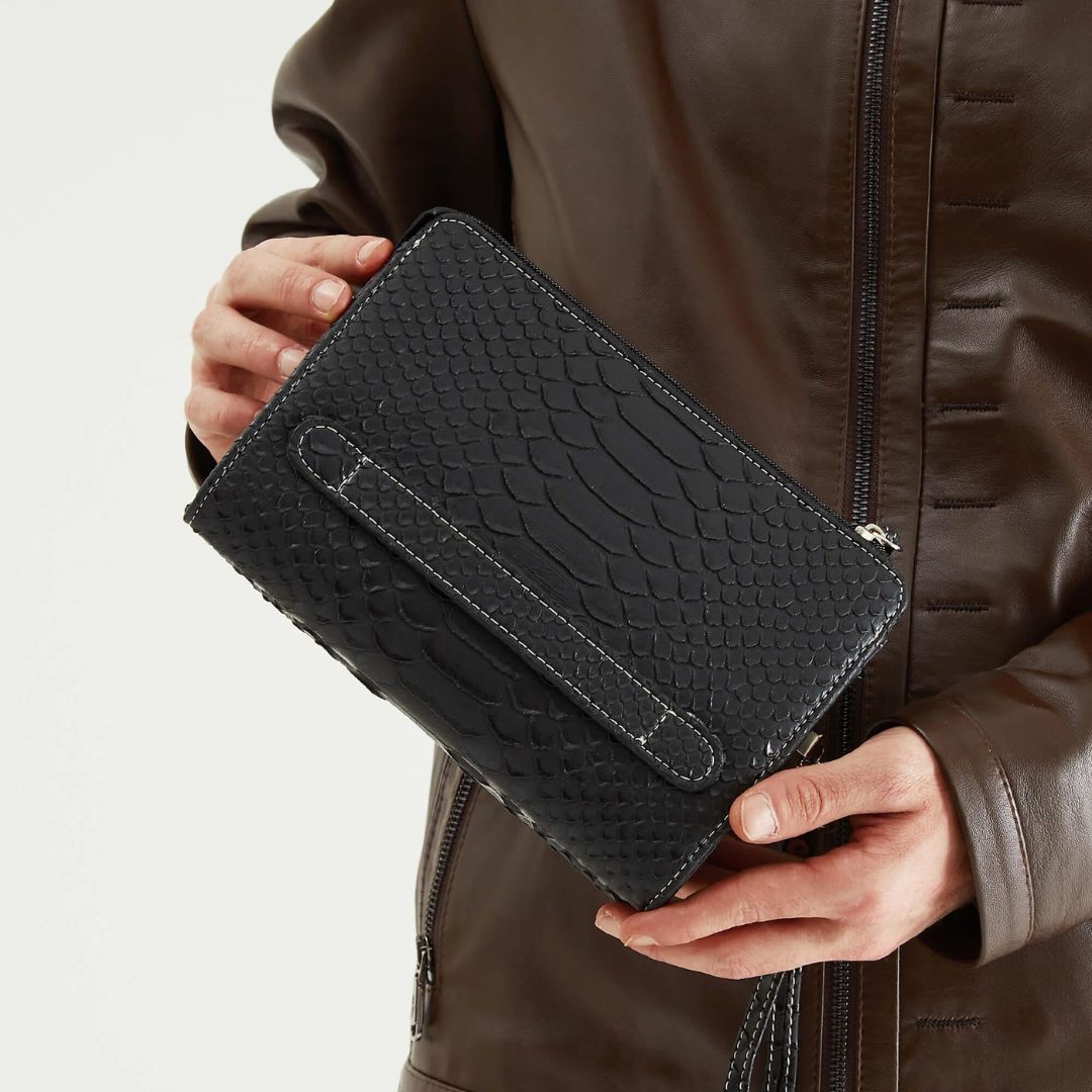 Madasat Black Men's Genuine Leather Clutch Bag - 919 |