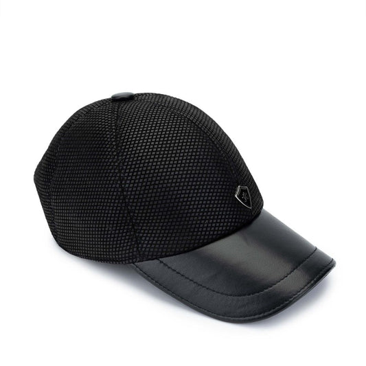 Madasat Black Men's Leather & Textile Baseball Cap - 917 |