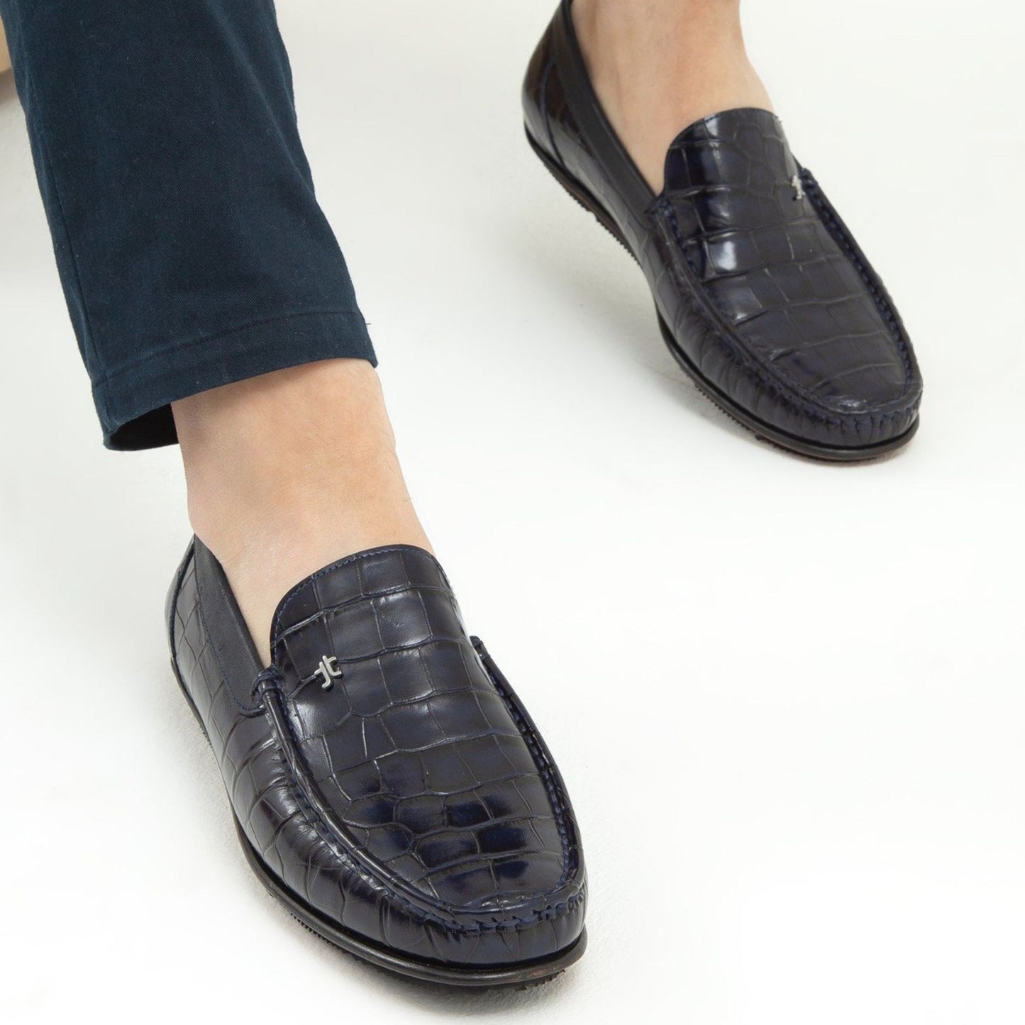 Madasat Navy Blue Crocodile Leather Loafer - 641 |