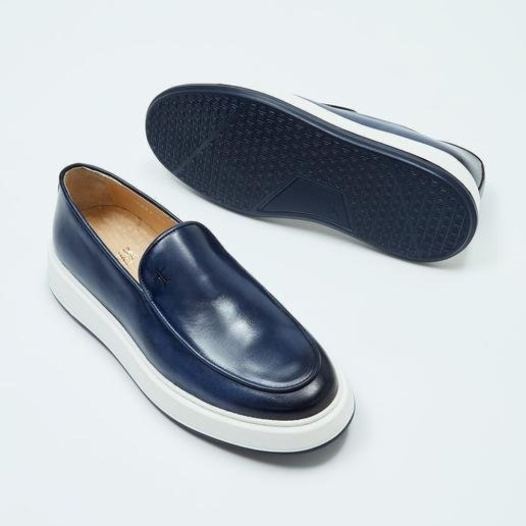 Madasat Navy Blue Men's Genuine Leather Loafer Shoes - 862 |