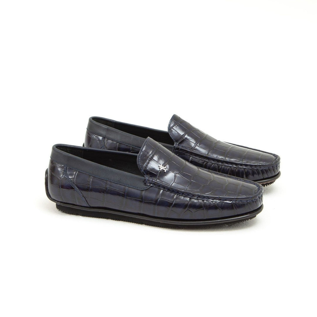 Madasat Navy Blue Crocodile Leather Loafer - 641 |