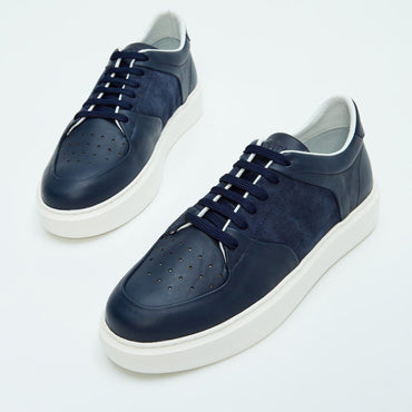 Madasat Navy Blue Genuine Leather Sneakers - 857 |