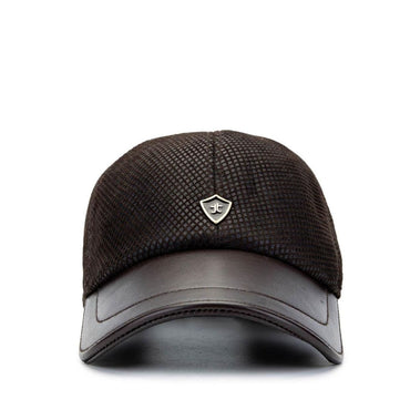 Madasat Brown Men's Leather & Textile Baseball Cap - 917 |