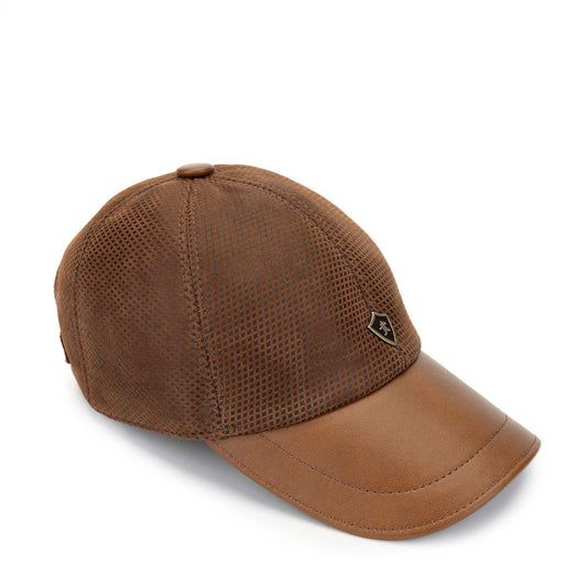 Madasat Tan Men's Leather & Textile Baseball Cap - 917 |