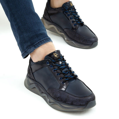 Madasat Navy Blue Leather Casual Shoes - 571 |