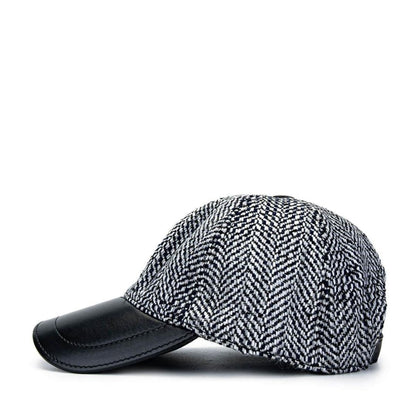 Madasat Navy Blue Men's Leather & Textile Black Baseball Cap - 918 |