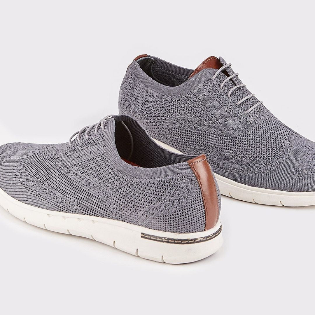 Madasat Dark Grey Knit Lace Up Casual Shoes - 878 |