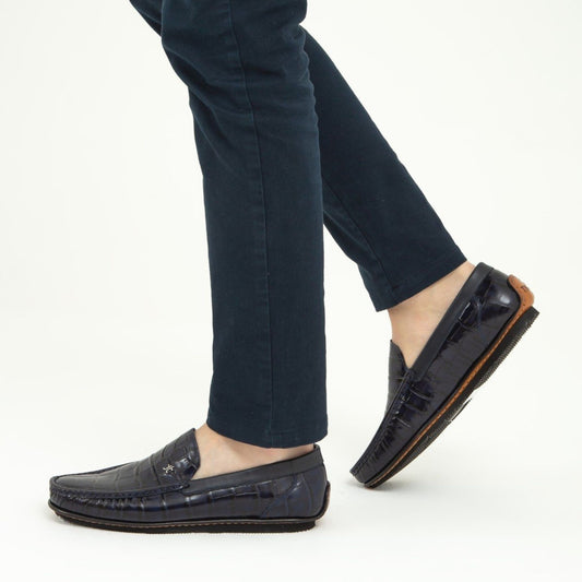 Madasat Navy Blue Crocodile Leather Loafer - 641 |