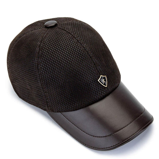 Madasat Brown Men's Leather & Textile Baseball Cap - 917 |