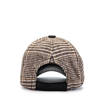Madasat Beige Plaid Men's Leather & Textile Black Baseball Cap - 918 |