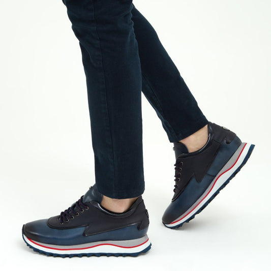 Madasat Navy Blue Leather Casual Shoes - 583 |