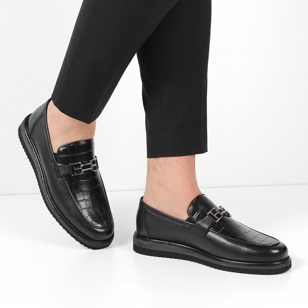 Madasat Black Leather Men's Shoes - 882 |