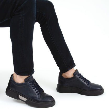 Madasat Navy Blue Leather Casual Shoes - 644 |