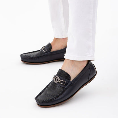 Madasat Navy Blue Leather Loafer - 666 |