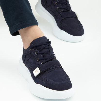 Madasat Navy Blue Leather Casual Shoes - 638 |