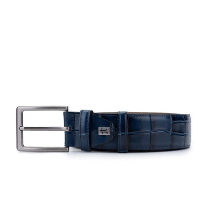 Madasat Navy Blue Men's Genuine Leather Crocodile Sport Belt - 927 |