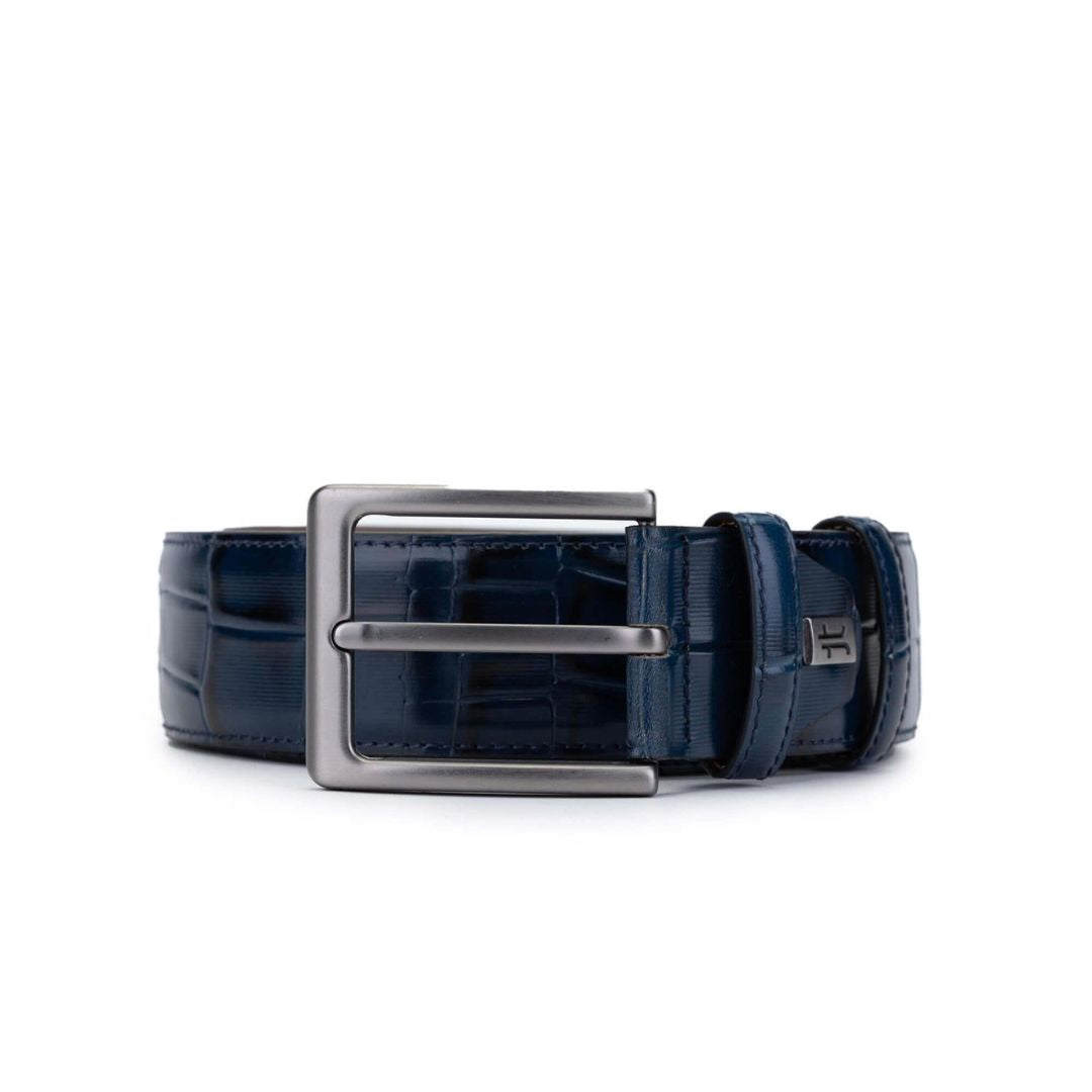 Madasat Navy Blue Men's Genuine Leather Crocodile Sport Belt - 927 |