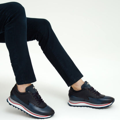 Madasat Navy Blue Leather Casual Shoes - 583 |