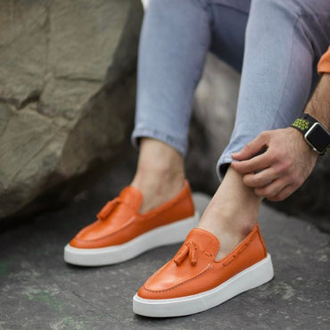 Madasat Orange Leather Loafer - 680 |