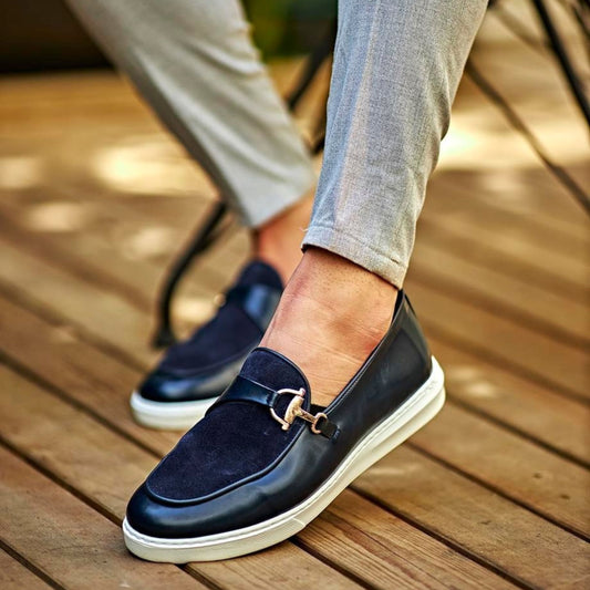 Madasat Navy Blue Suede Leather Loafer Shoes - 723 |