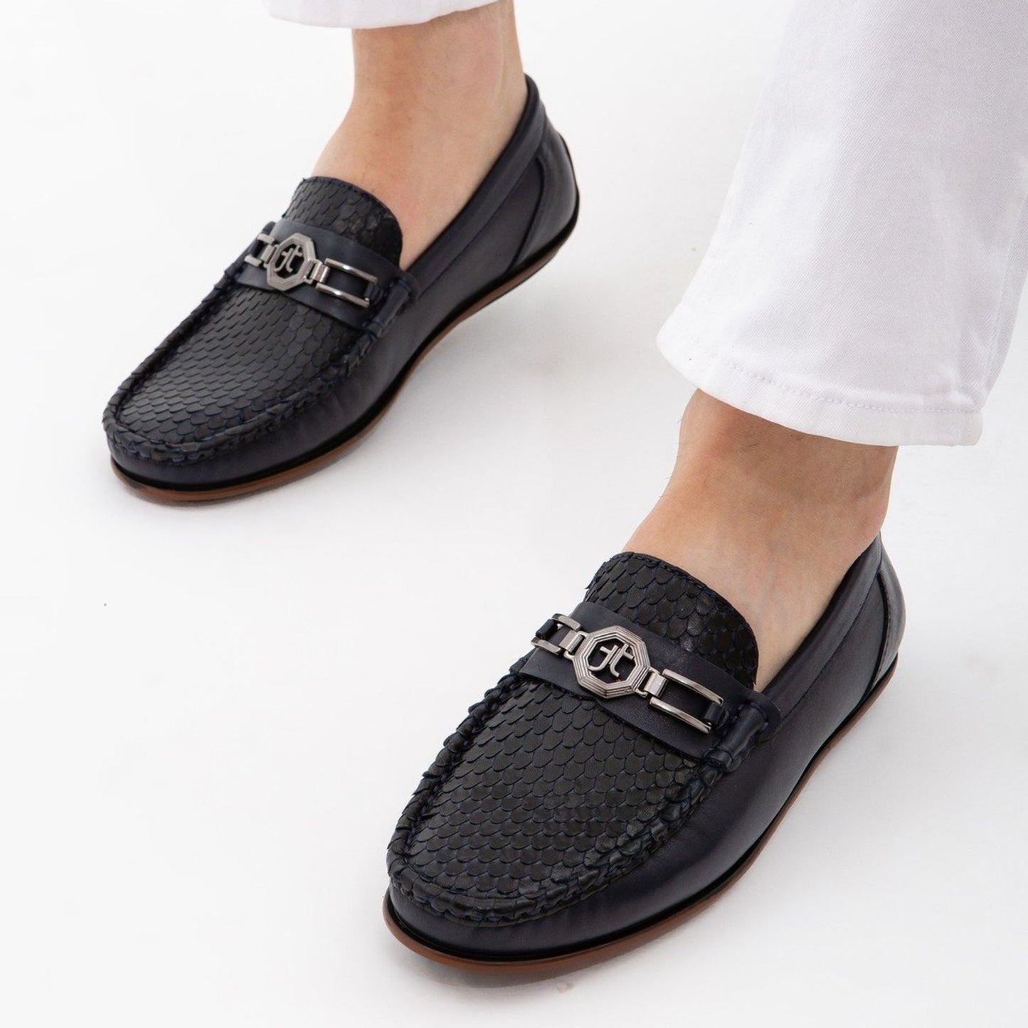 Madasat Navy Blue Leather Loafer - 666 |