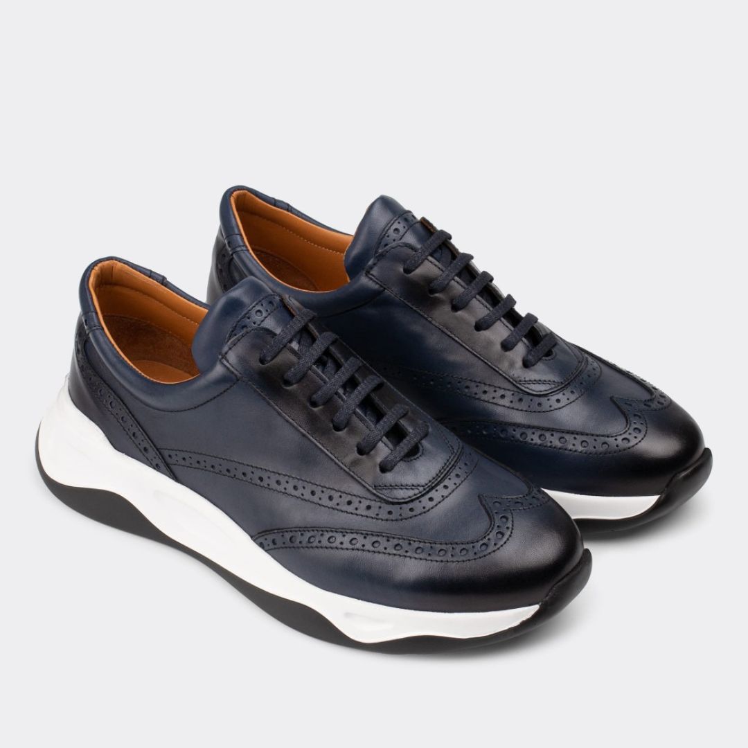 Madasat Navy Blue Men's Genuine Leather Shoes - 728 |