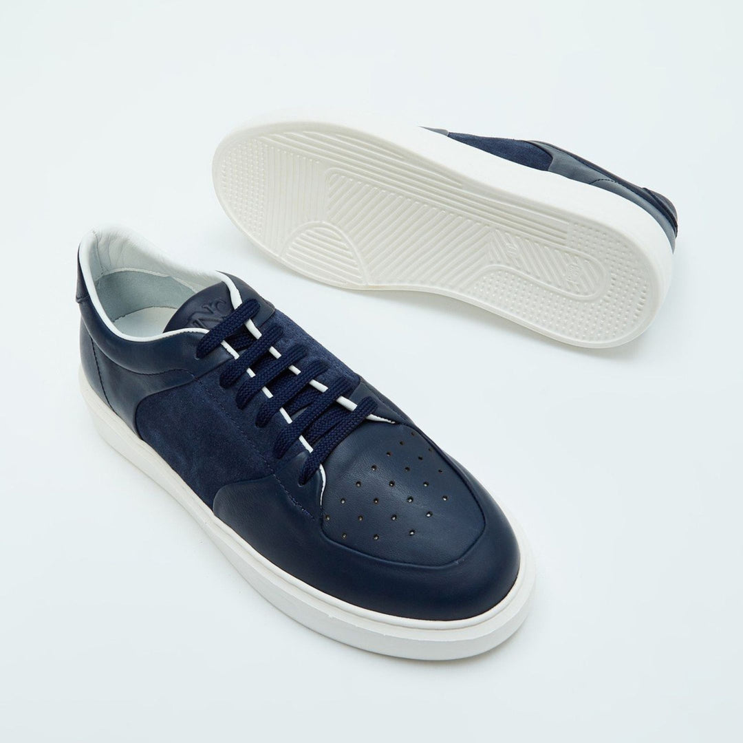 Madasat Navy Blue Genuine Leather Sneakers - 857 |
