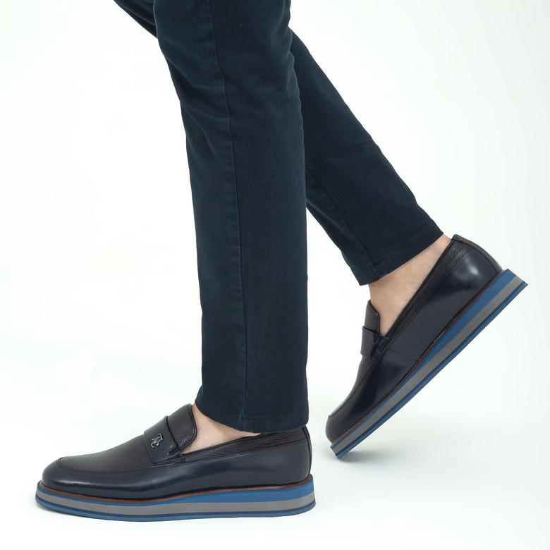 Madasat Navy Blue Leather Loafer - 605 |