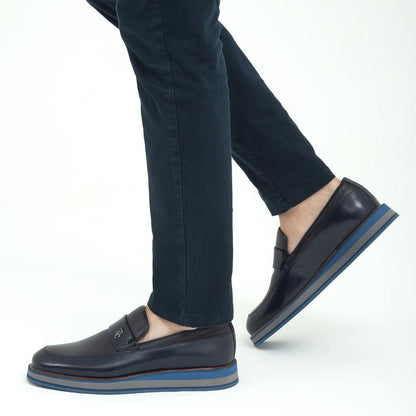 Madasat Navy Blue Leather Loafer - 605 |