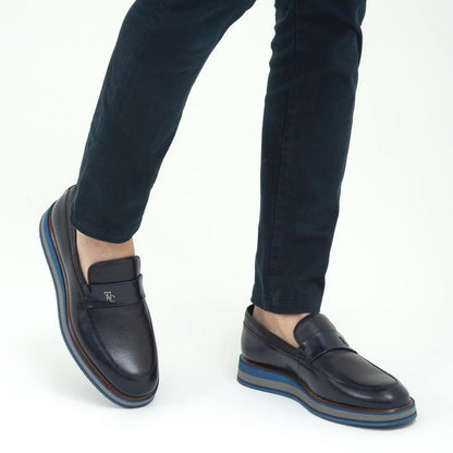 Madasat Navy Blue Leather Loafer - 605 |