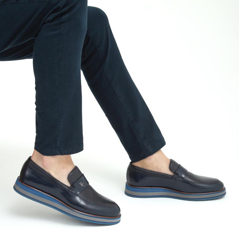 Madasat Navy Blue Leather Loafer - 605 |