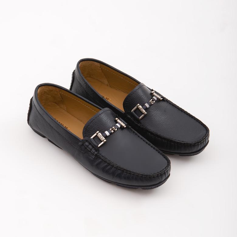 Madasat Navy Blue Leather Loafer - 603 |